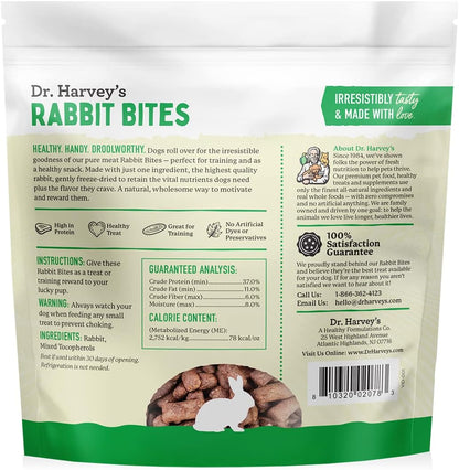 Dr. Harvey's Rabbit Bites Freeze-Dried Raw Dog Treats, Single Ingredient, All-Natural Rabbit Meat
