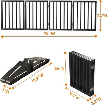 Black 37-74" Dog Gate Foldable Dog Gates for Doorways Stairs House Freestanding Pet Gate Puppy