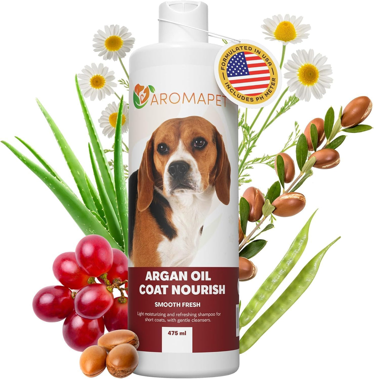Argan Oil Coat Nourish Dog Shampoo - Deodorizing Dog Shampoo with Chamomile - Great for Beagle