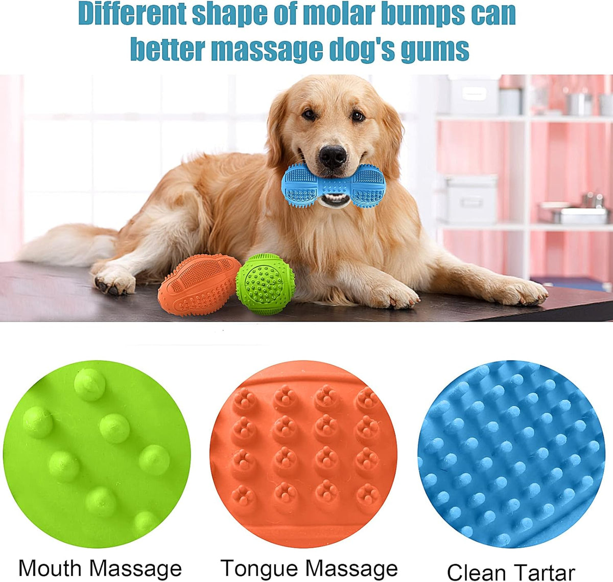 LUKITO Dog Chew Toys 3 Pack for Aggressive Chewers, Multifunctional Teeth Cleaning and Gum Massage