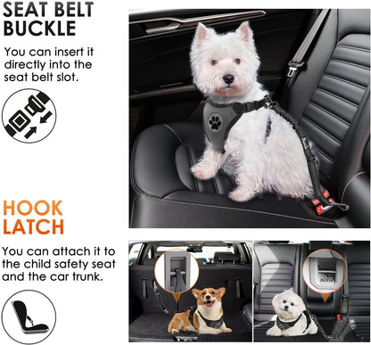 SlowTon Dog Seat Belt, Adjustable Dog Safety Belt Leash, 2 in 1 Latch Bar Attachment Dog Car