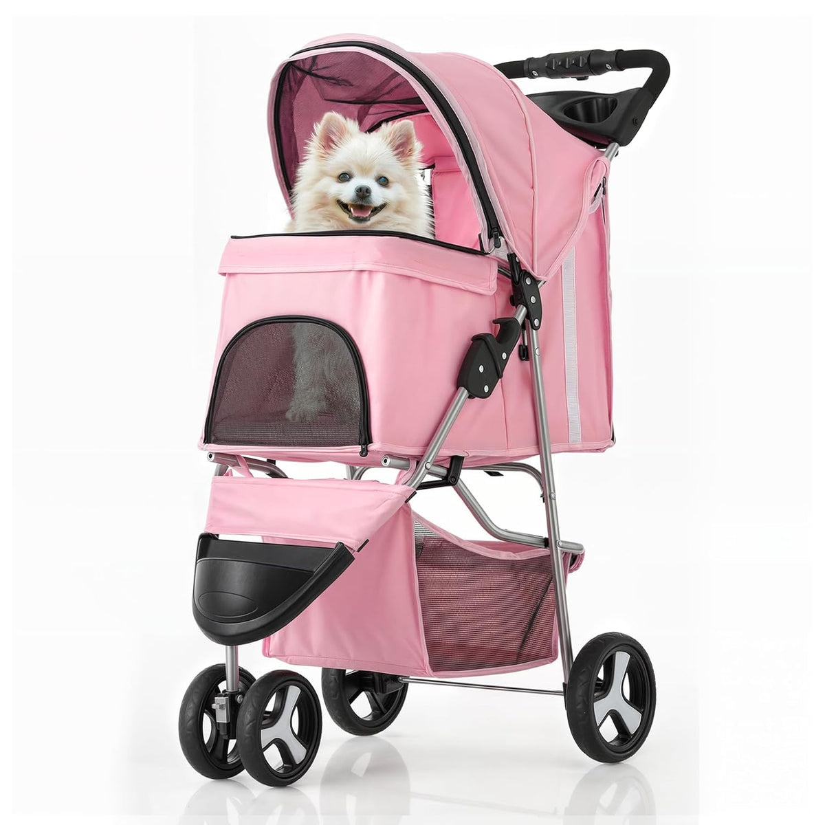 MoNiBloom 3-Wheels Foldable Pet Stroller with Waterproof Cover, Pet Strolling Cart for Small/Medium