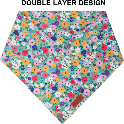 PTDECOR Floral Dog Bandana, Flower Reversible Pets Scarf, Premium Durable Fabric, Adjustable Pink