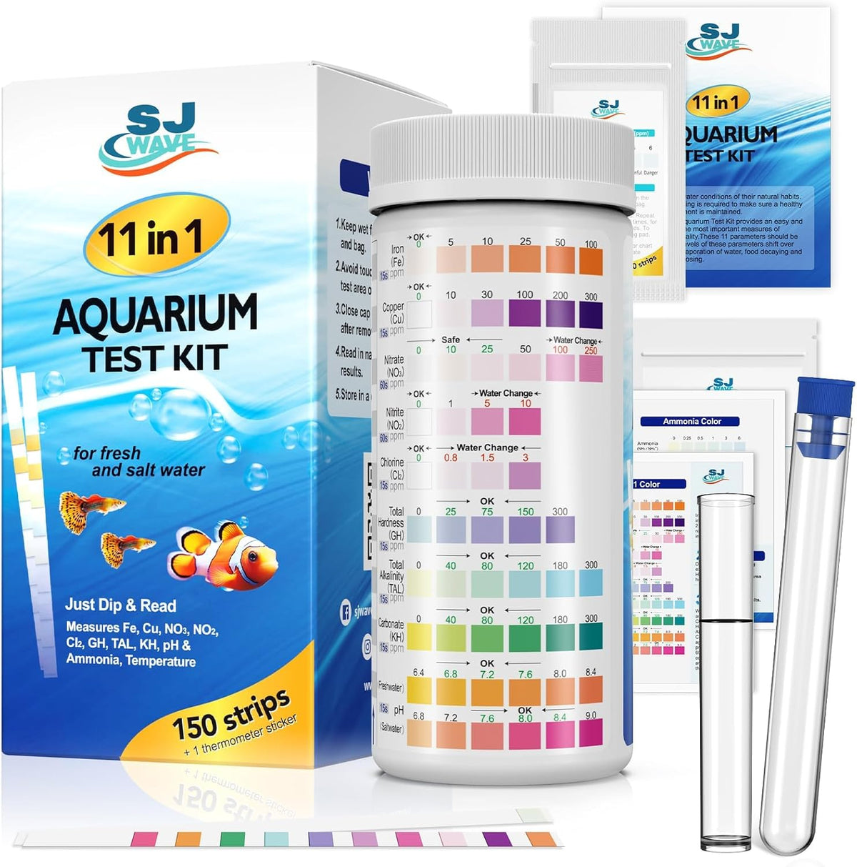 11 in 1 - Aquarium Test Strips | 950 Tests - 150 Strips | Fish Tank Aquariums Water Test Kit &