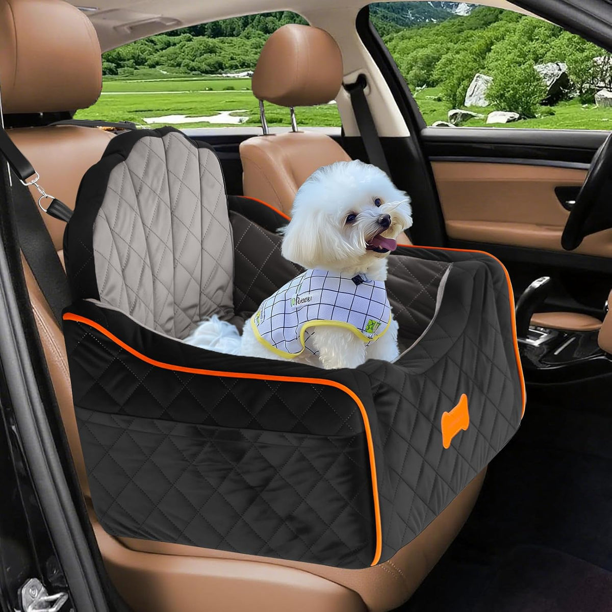 Dog Car Seat for Small Dogs Under 30lbs, Detachable Washable Pet Booster Seat with Safety Belt &