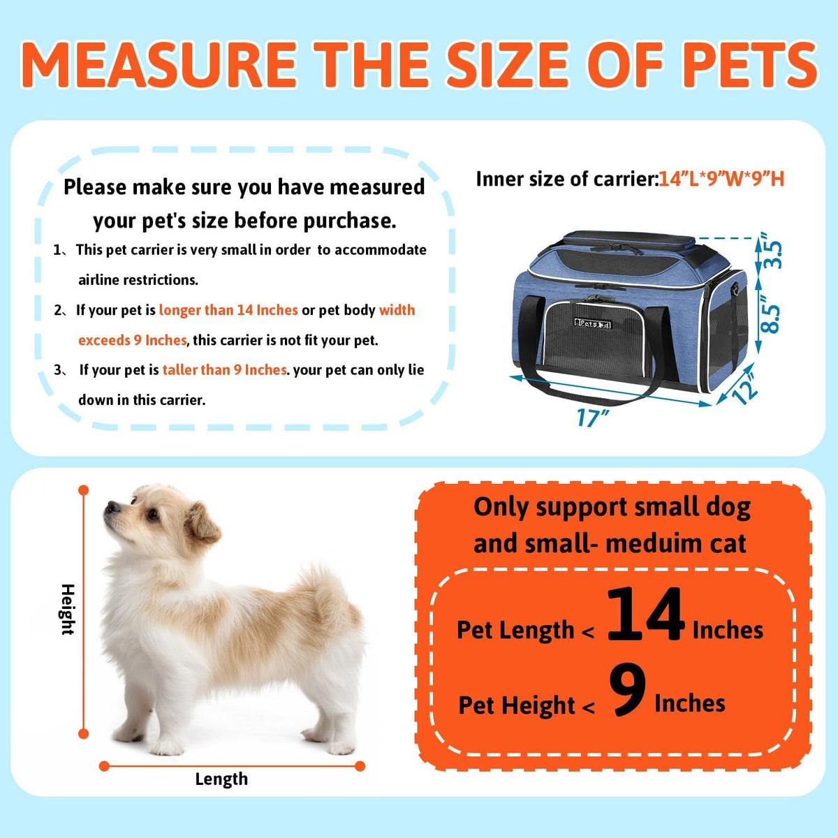 Petskd Top-Expandable Pet Carrier 17x12x8.5 Inches JetBlue Allegiant Spirit Airline Approved