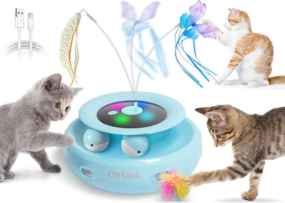 ORSDA Cat Toy, 3-in-1 Automatic Interactive Electronic Moving Ambush Feather, Fluttering Butterfly
