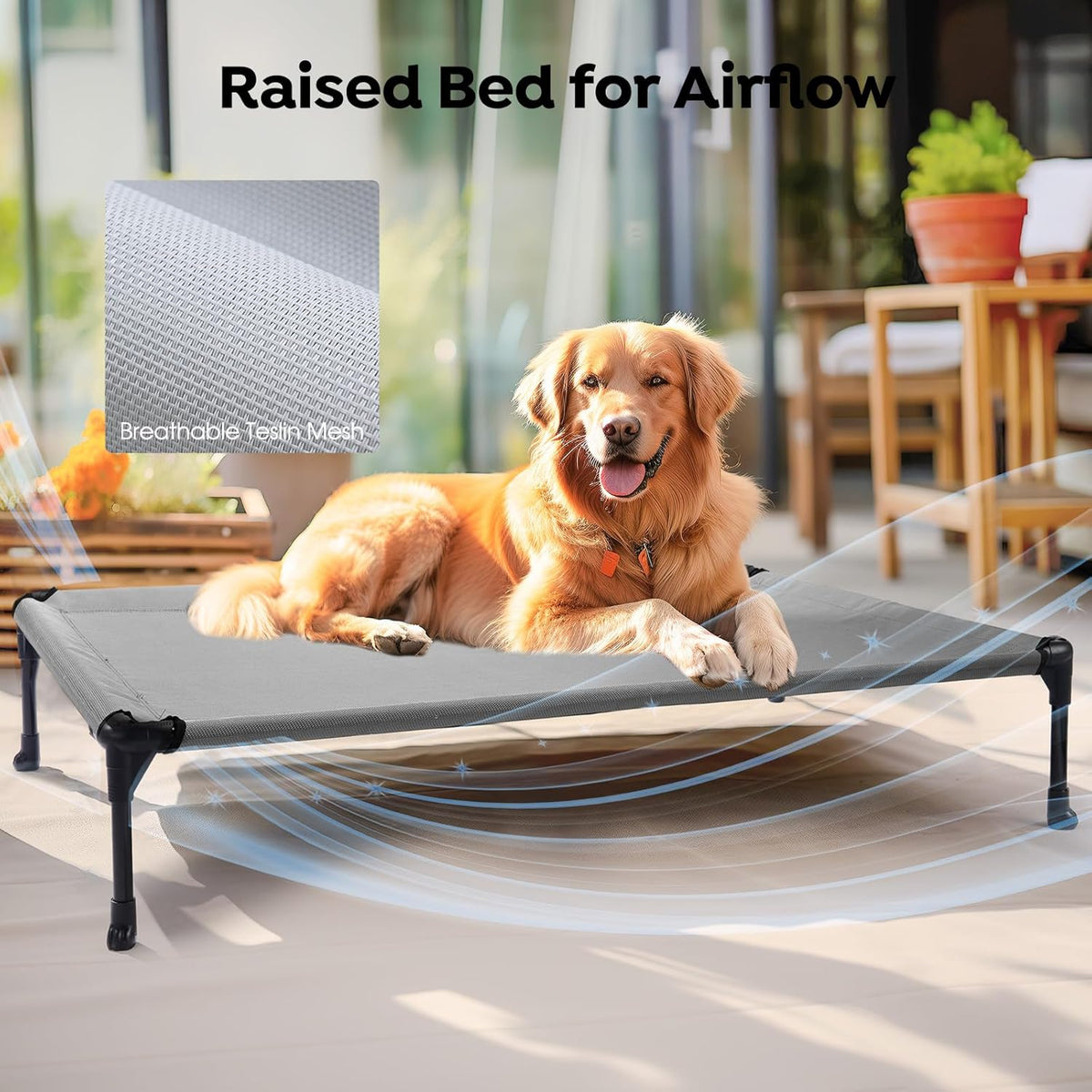 Veehoo Raised Dog Bed - Cooling Elevated Pet Cot with Mesh, No-Slip, Durable for Large Dogs, 42" x