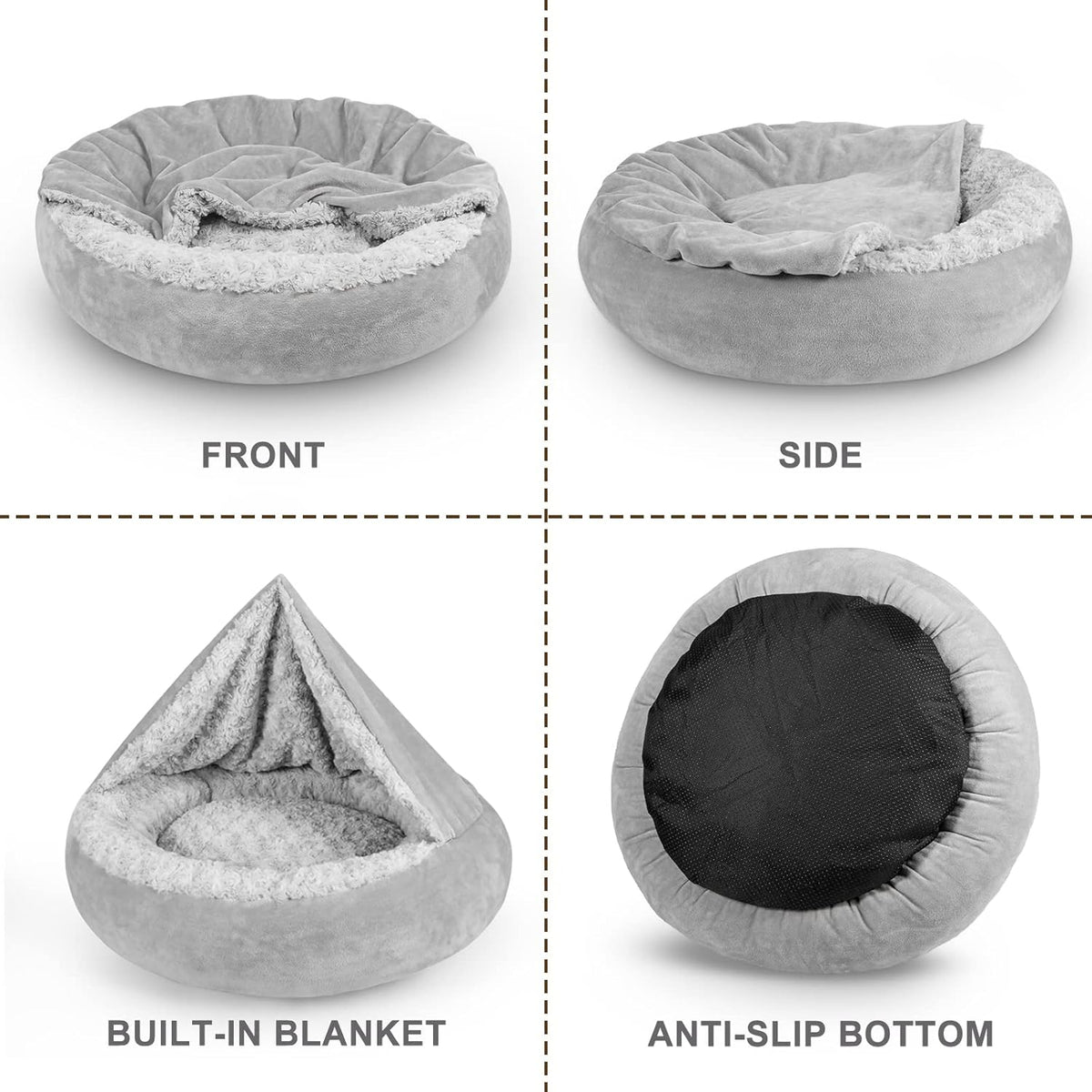 JOEJOY Small Dog Bed Cat Bed with Hooded Blanket, Cozy Cuddler Luxury Puppy Pet Bed, Donut Round