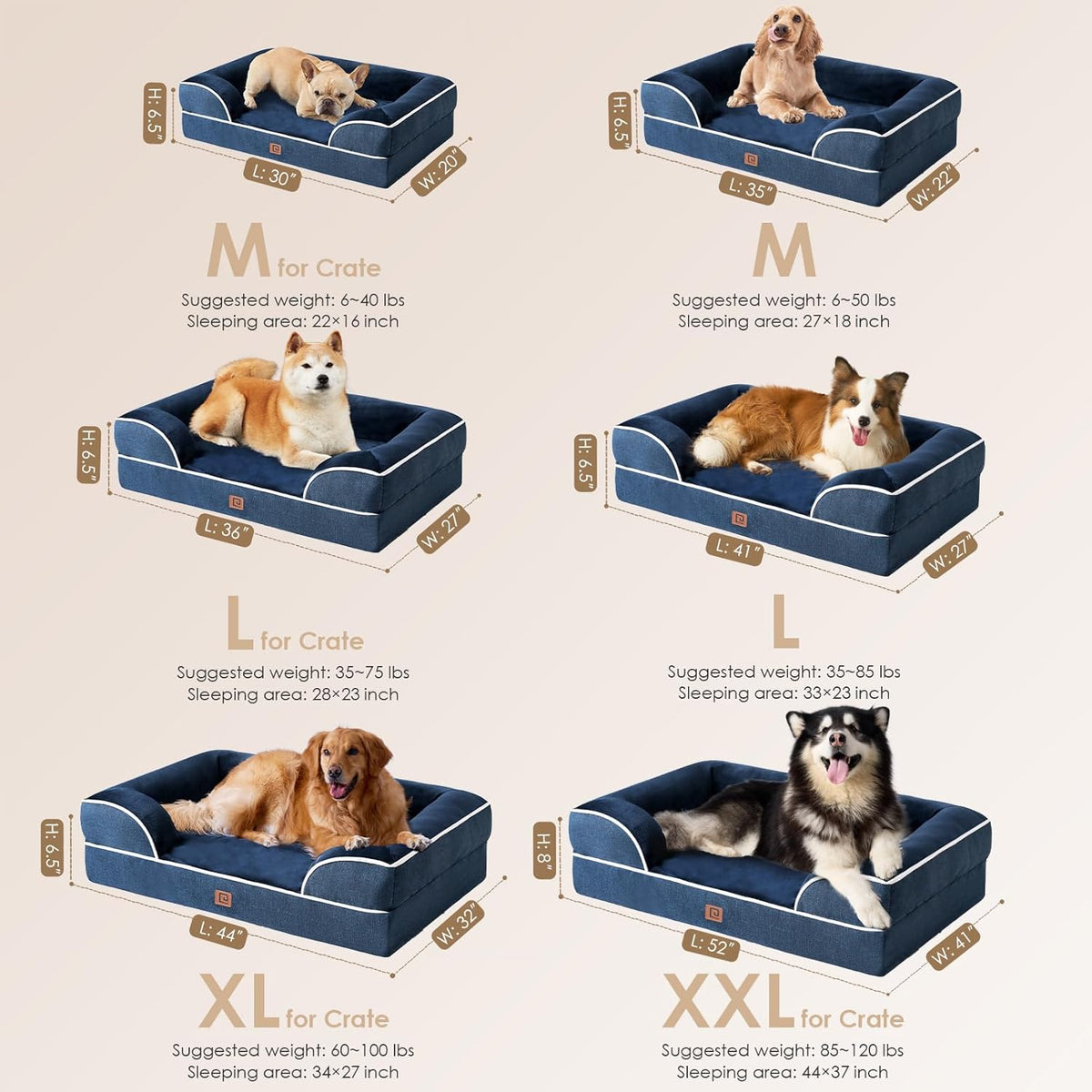 EHEYCIGA Orthopedic Dog Beds for Large Dogs, Waterproof Memory Foam Large Dog Bed with Sides