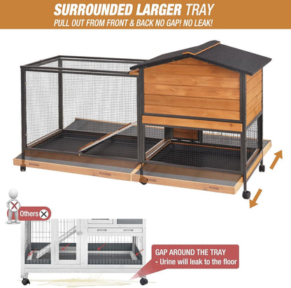 Rabbit Hutch Bunny Cage Strong Iron Frame Rabbit Cage Indoor and Outdoor Chicken Coop with Casters