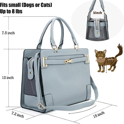 Fashion Pet Carrier Dog Cat Carrier Purse Soft-Sided Leather Handbag Pet Tote Bag for Small Dogs