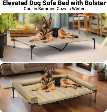 Veehoo Cooling Elevated Dog Bed Add Removable Waterproof Bolster Cushion Mat, Raised Pet Cot with