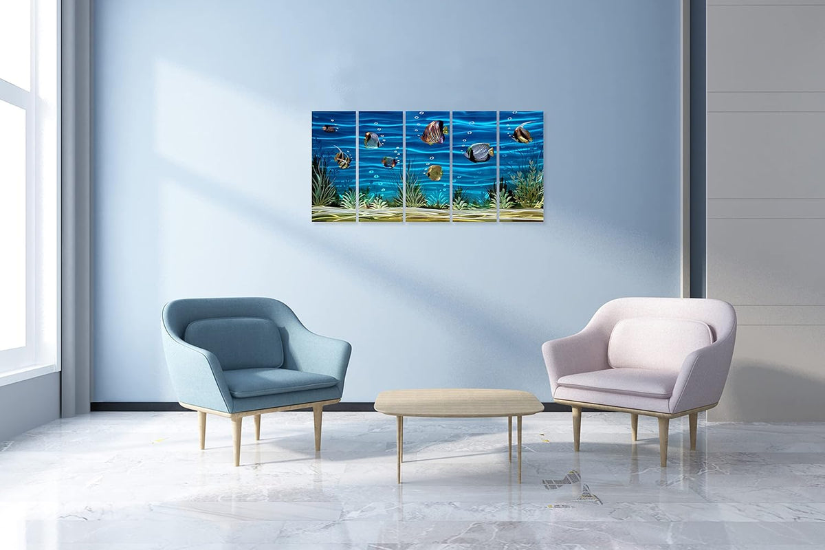 SYGALLERIER School Of Fish Metal Wall Art Handcrafted 3D Coastal Aluminum Artwork Modern Abstract