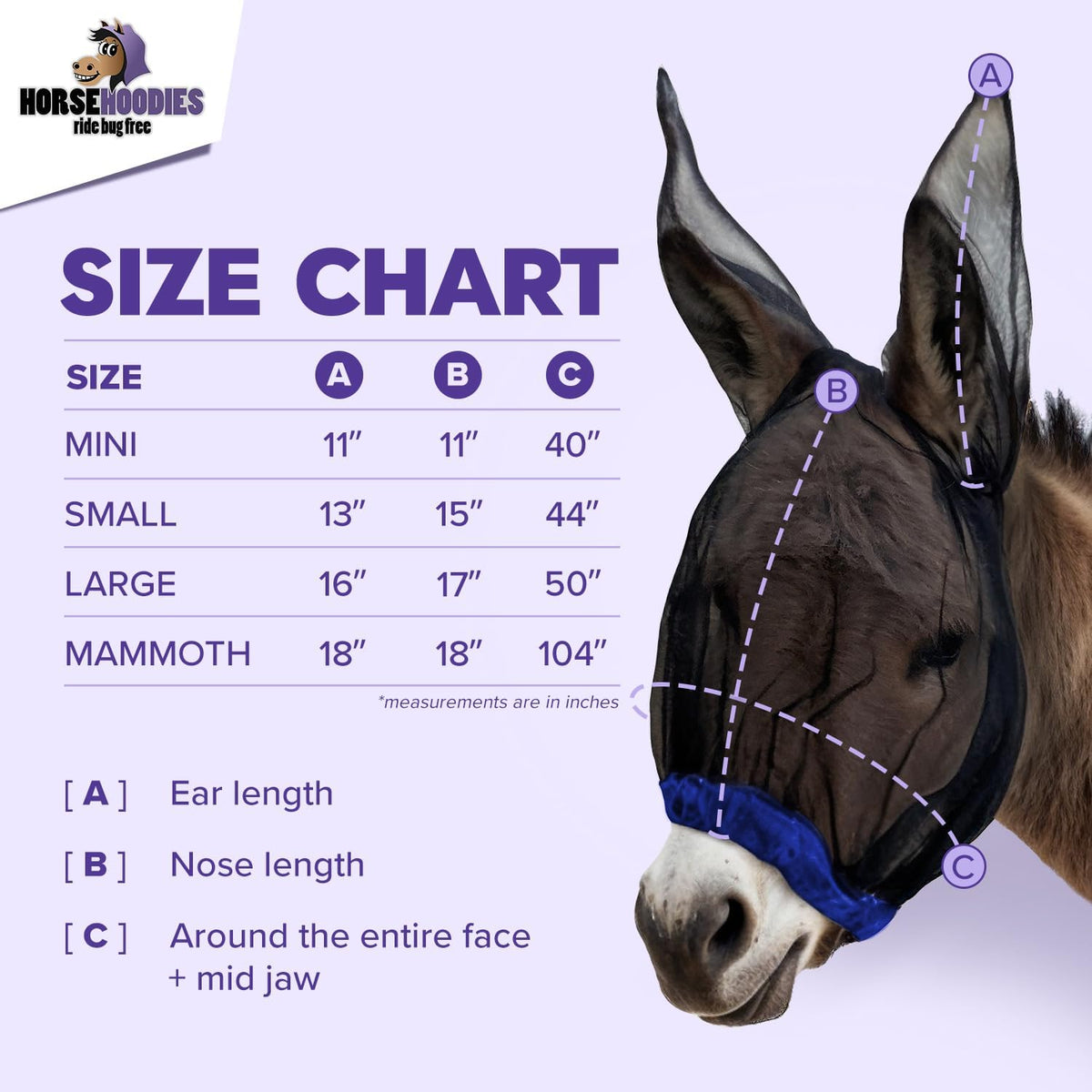 Donkey Fly Mask with Long Ears (Aqua) Made in USA - Mule Fly Mask with Ears Protection from Insects