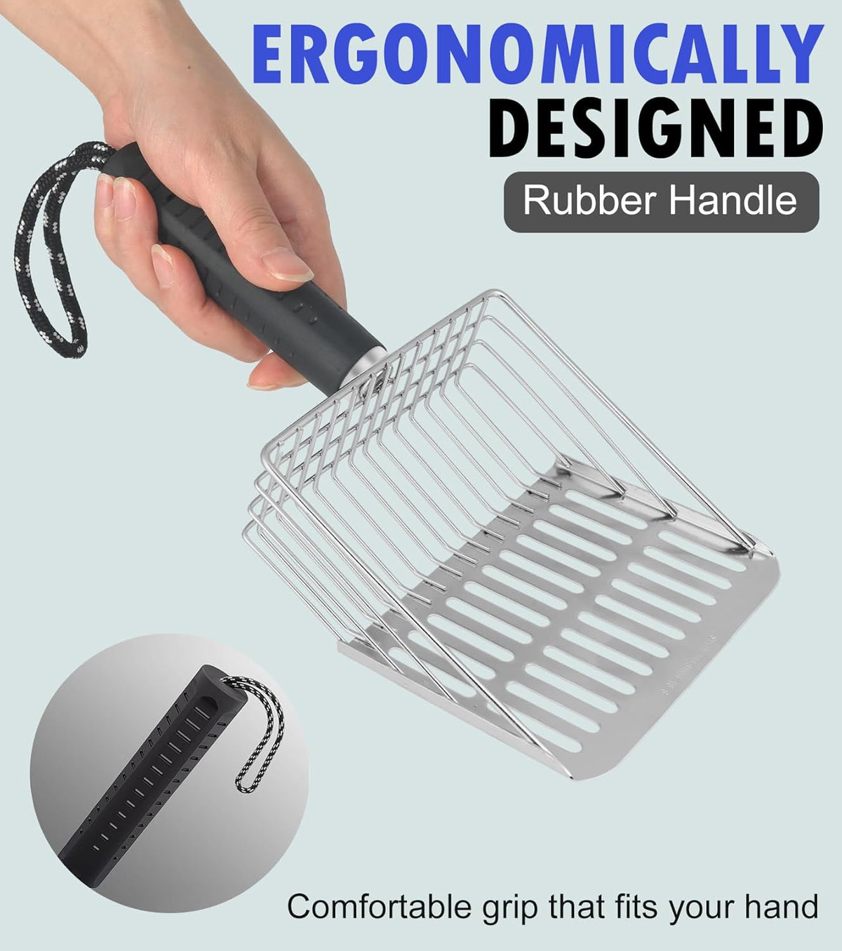Cat Litter Scoop, Solid and Durable Kitty Metal Scooper, Stainless Steel Sifter, Heavy Duty, for