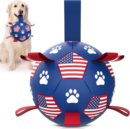 QDAN Dog Toys Soccer Ball with Straps, Durable Balls for Large Dogs, Beach Pool Dog Water Toy