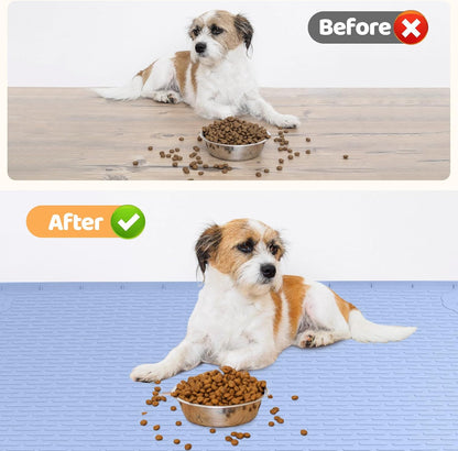 Dog Food Mat, Extra Large 40" x 28" Silicone Pet Feeding Mat with Raised Edge Pet Placemat for