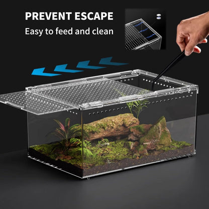 【No Assembly】 Reptile Tank Enclosure with Magnetic Button.16" * 10" * 8" Thicken Snake Enclosure