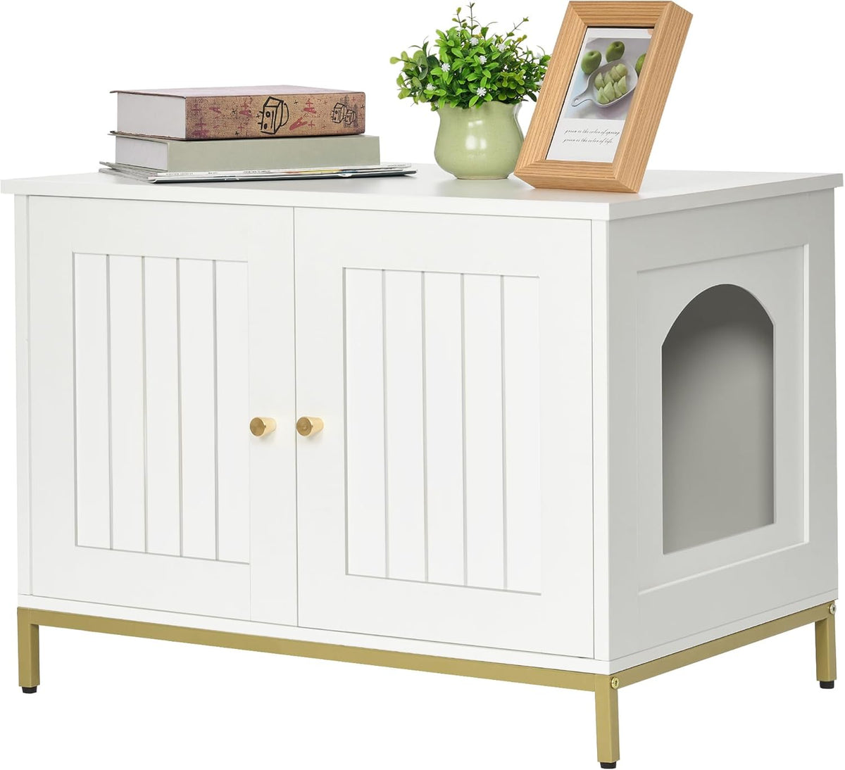 Homhedy Cat Litter Box Enclosure, Cat Washroom Furniture with Metal Frame, Pet House, Fit Most of