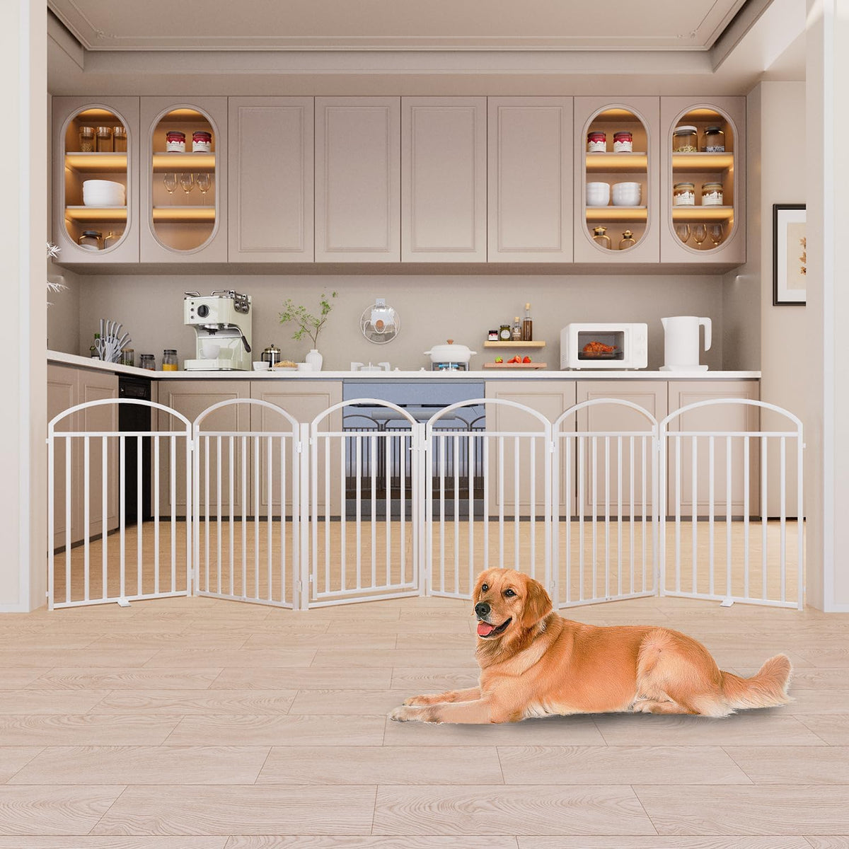 6 Panles Full Matel Freestanding Dog Gates with Door, 144"Extra Wide 32"Tall Free Standing Dog Pet