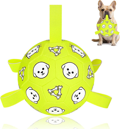 Dog Toys, Durable Dog Soccer Ball with Straps, Interactive Dog Toys, Water Fetch Ball for Tug of