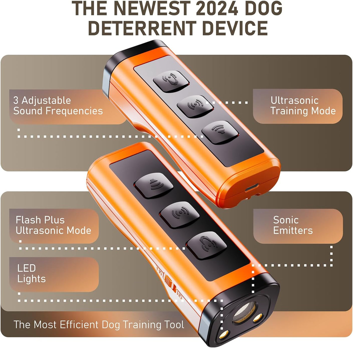 Dog Bark Deterrent Devices Rechargeable Anti-Barking Device for Dogs 50ft Long Range Ultrasonic