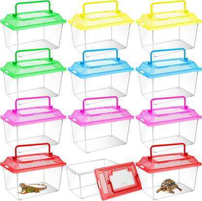 12Pcs Plastic Reptile Terrariums Carrier Cage, Tarantula Enclosure Breeding Box Hatching Container