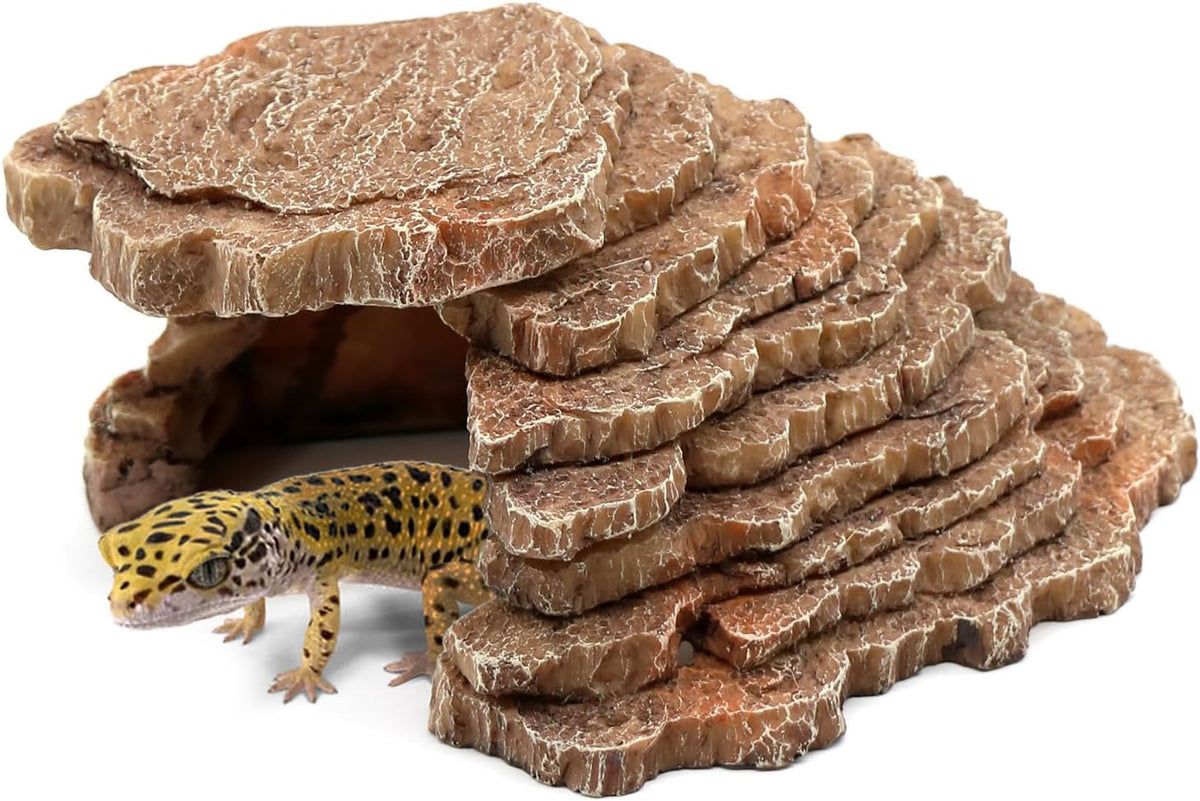 Gecko Hide Shale Scape Step Ledge, Reptile Cave Hideout Tank Accessories Decorations, Great for