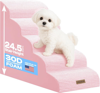 Curved Dog Stairs for High Bed Up to 26", 5-Step Dog Ramp for Small Dogs with Washable Cover
