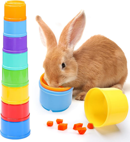 MEWTOGO 8 Pcs Stacking Cups for Rabbits - Safe Reusable Bunny Toys in Different Sizes, Durable