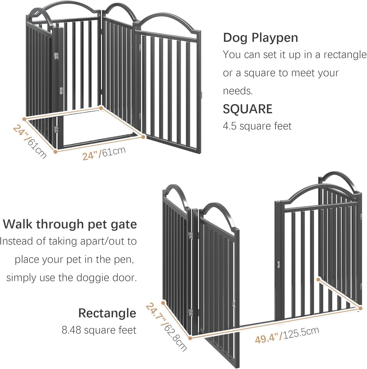 BHG Metal No-Assembly Freestanding Dog Gate with Door Walk Through, Extra Wide 96", Extra Tall 32"