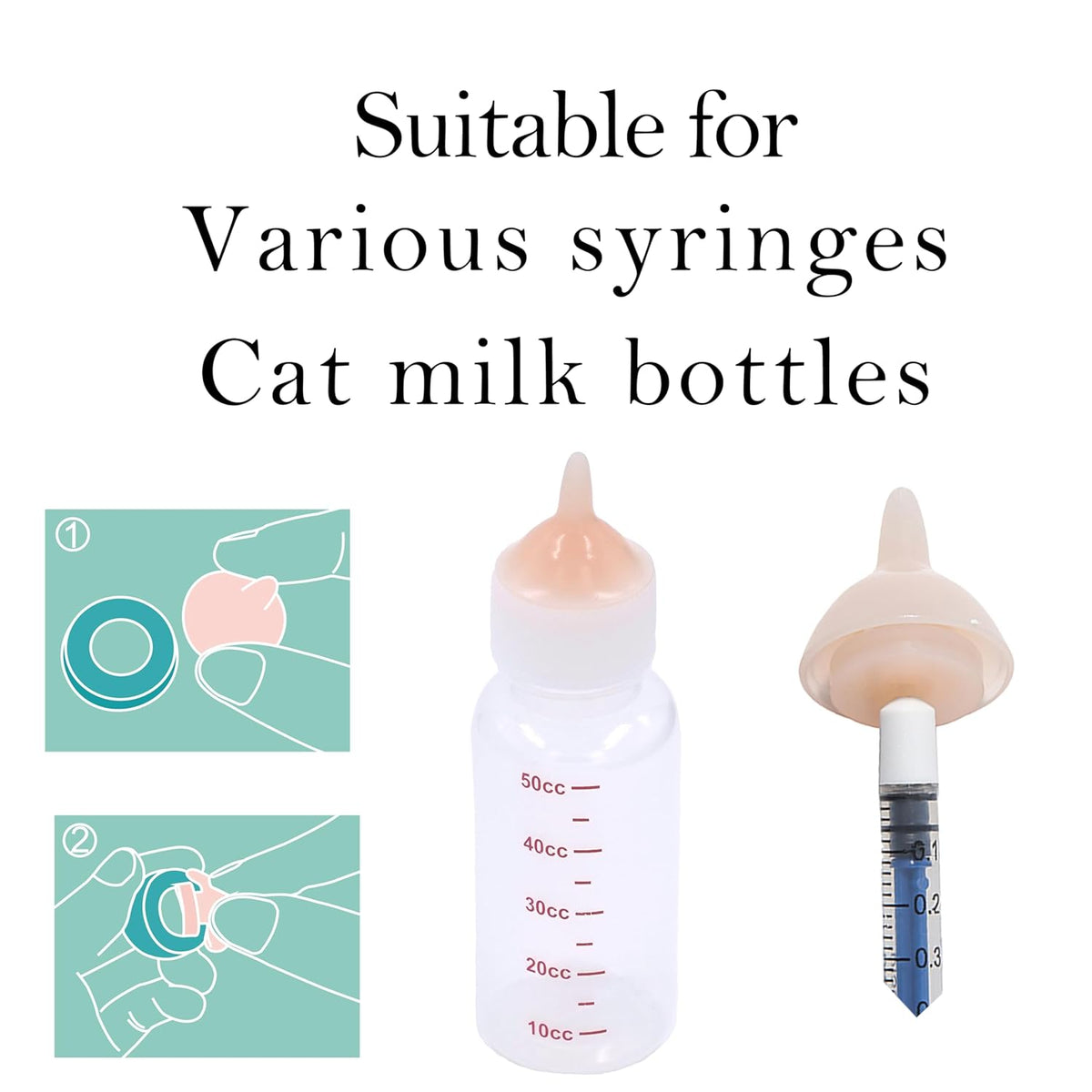 Silicone Feeding Nipples and Syringes for Newborn Kittens, Puppies, Small Animals, Rabbits Dongdong