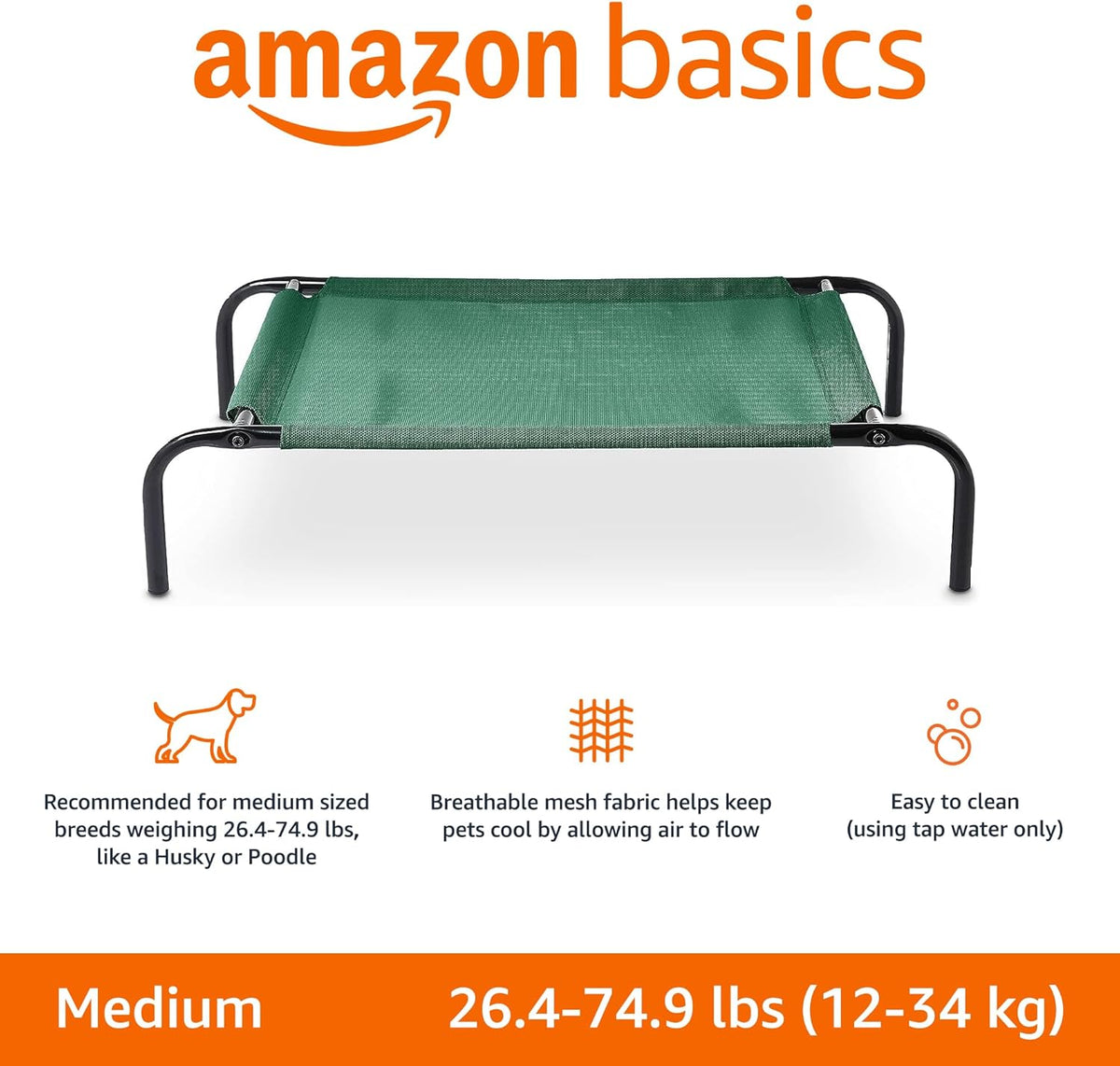 Amazon Basics Cooling Breathable Elevated Dog Bed with Metal Frame for Medium Dogs, 43 x 26 x 7.5