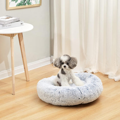 Bedfolks Calming Donut Dog Bed, 23 Inches Round Fluffy Dog Beds for Small Dogs, Machine Washable