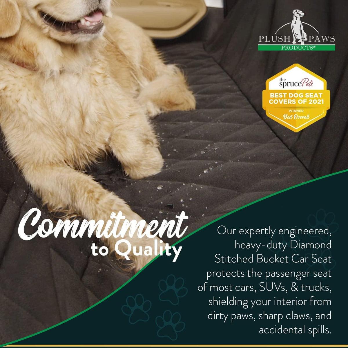Plush Paws Products Premium Bucket Car Seat Protector | Diamond Stitching | Washable & Waterproof