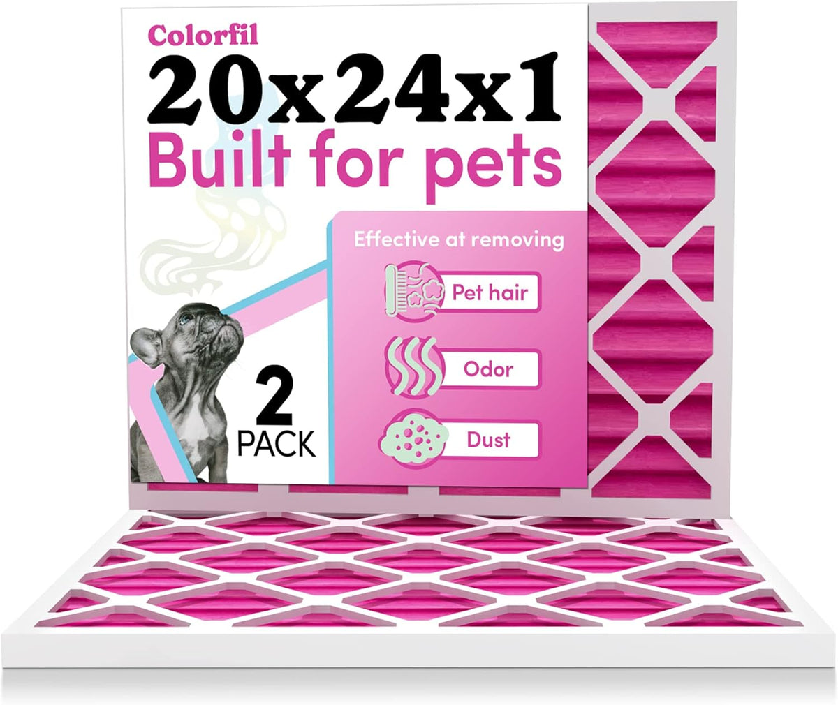 Colorfil 20x24x1 Air Filter (2-Pack) | Made in the USA | Color Changing | Remove Cat and Dog Odor |