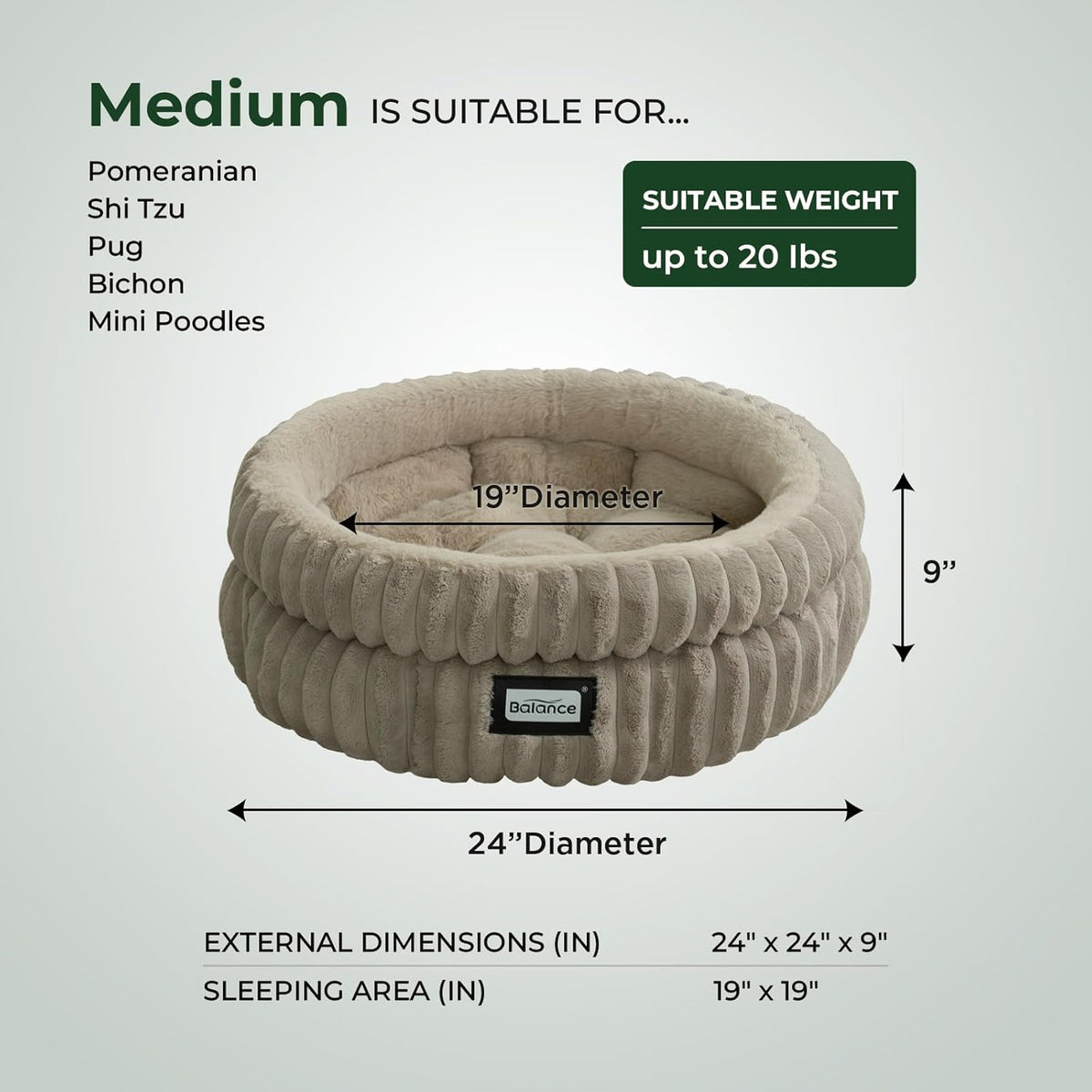 BALANCE Cat Bed Kitten Bed, Washable Round Cat Beds for Indoor Cats,Super Soft Plush Faux Fur Pet