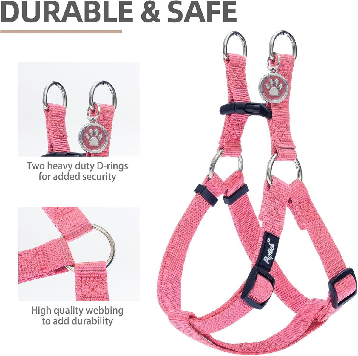 PUPTECK No Pull Dog Harness Soft Adjustable Basic Nylon Step in Puppy Vest Outdoor Walking with ID