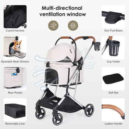 T3 Pro 3-in-1 Pet Stroller for Small Dogs & Cats – Foldable, Lightweight with Detachable Carrier
