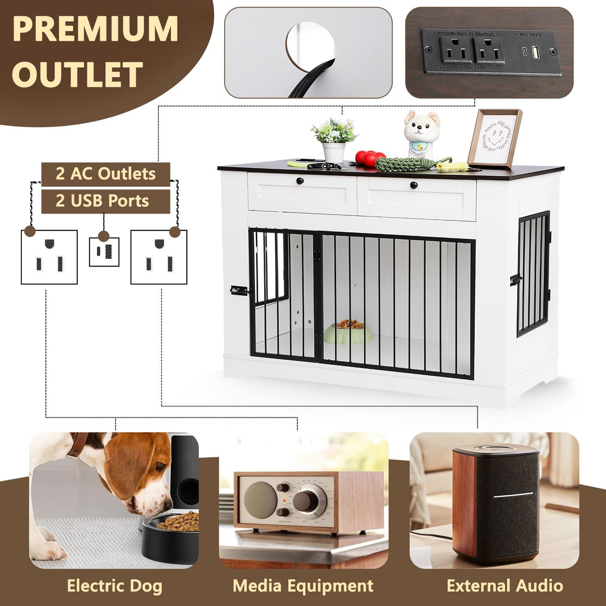 Large Dog Crate Furniture-Decorative Heavy Duty Dog Cage Indoor, Wooden Dog Cage End Table with