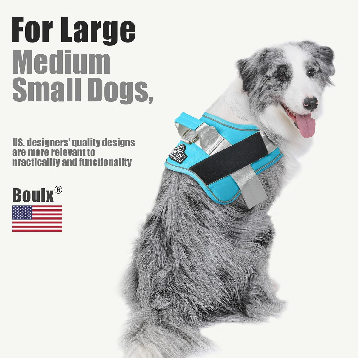Bolux Dog Harness, No-Pull Reflective Dog Vest, Breathable Adjustable Pet Harness with Handle for