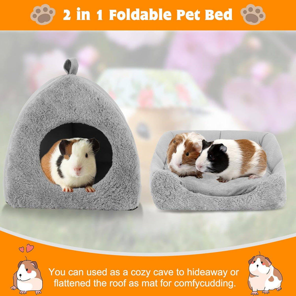 BWOGUE Guinea Pig House Bed Cozy Hamster Cave Large Hideout for Dwarf Rabbits Hedgehog Bearded