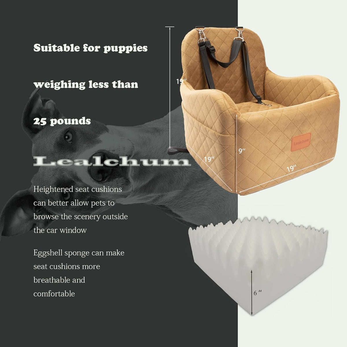 Dog Booster Car Seat for Small/Medium Dogs,Ultra Soft Fabric Filling Memory Foam,Fully Detachable