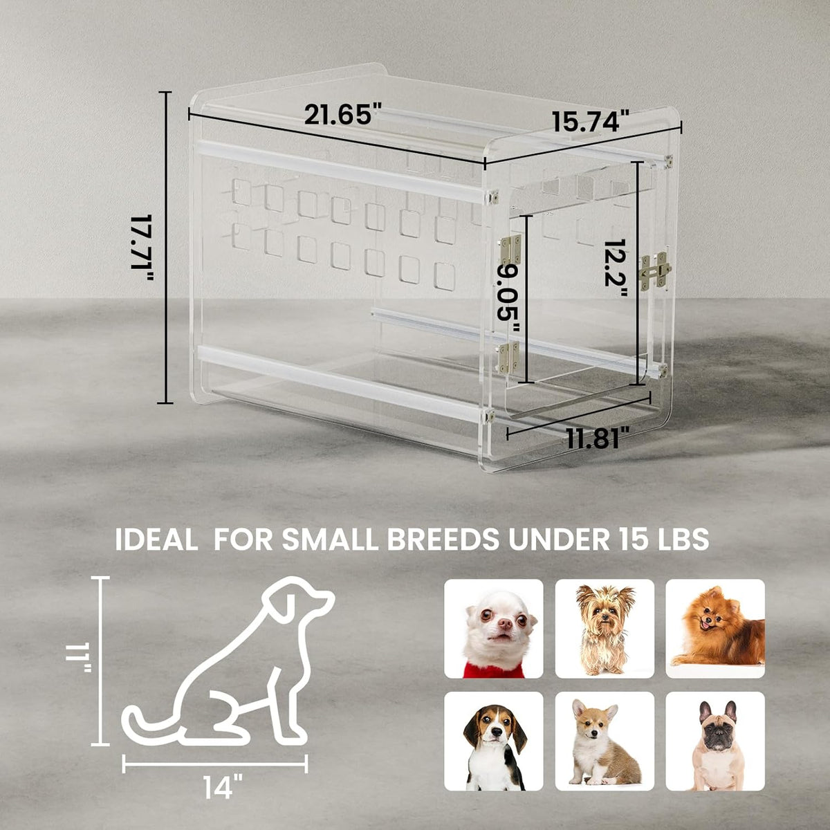 Sumerflos Clear Acrylic Dog Crate - Modern Dog Kennel Furniture, Indoor End Table Dog Crate