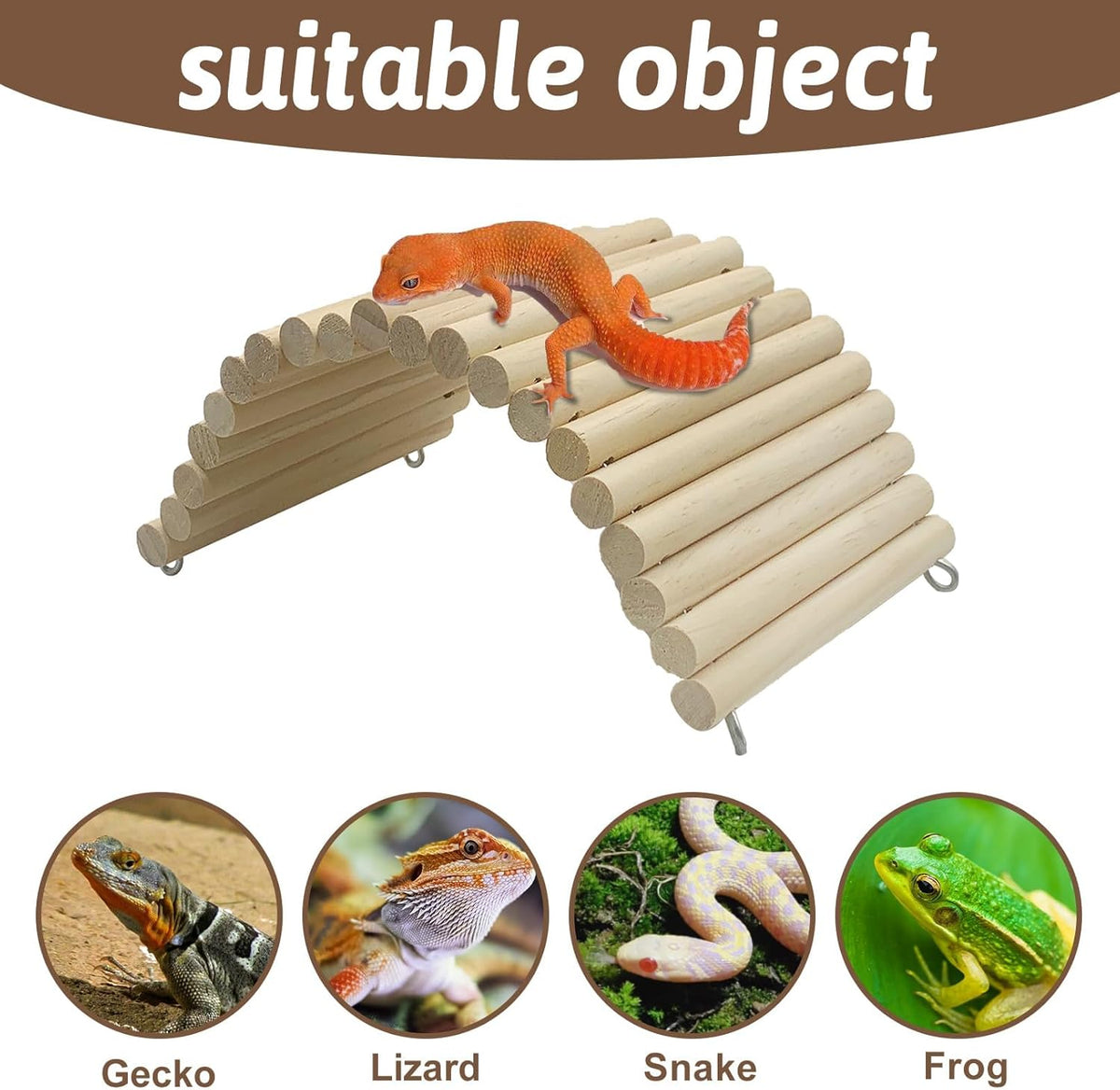 Hamiledyi 11.37 X 5.9 Inches Hides for Tortoises Wood Bendy Bridge Reptile Hide Climbing Ladder