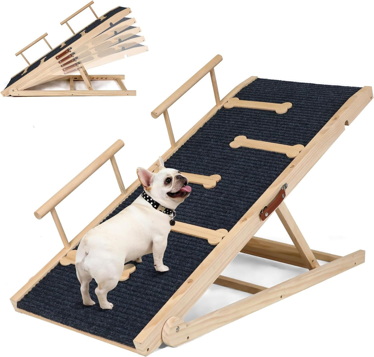 Dog Ramp for Bed, Non-Slip Pet Ramp with 5 Adjustable Heights, Portable Foldable Wooden 40" Long