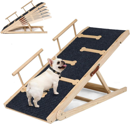 Dog Ramp for Bed, Non-Slip Pet Ramp with 5 Adjustable Heights, Portable Foldable Wooden 40" Long