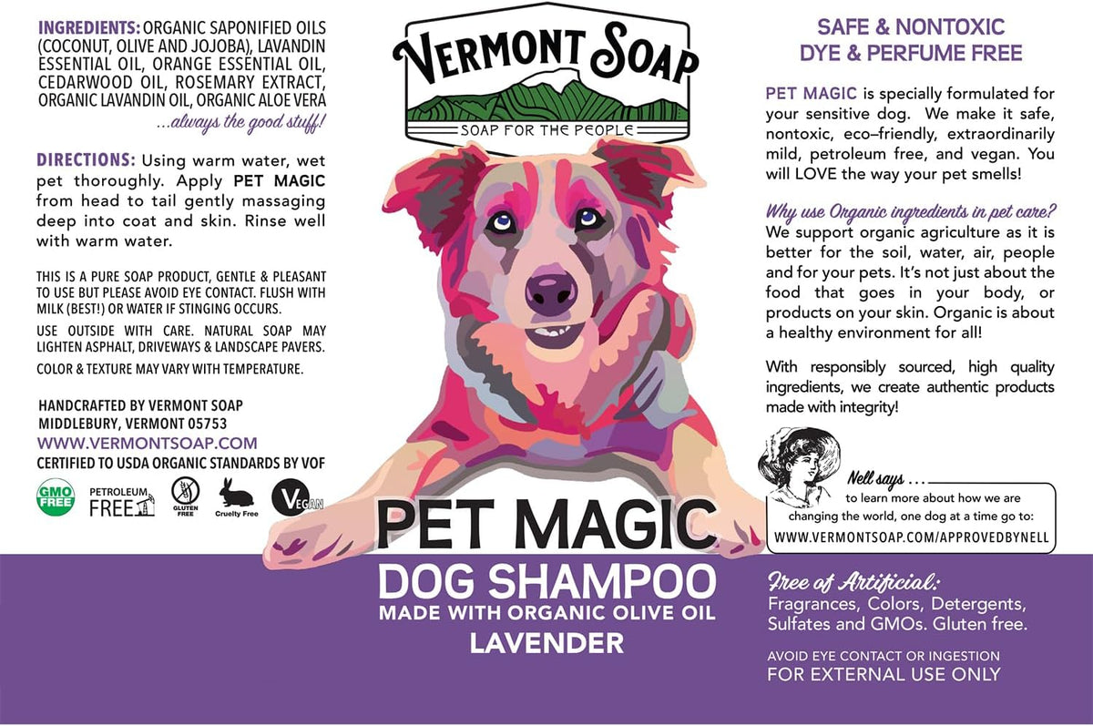 VERMONT SOAP Organics Pet Shampoo - Infused with Organic & Natural Olive Oil, Coconut & Aloe Vera