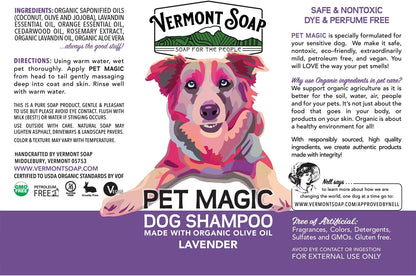 VERMONT SOAP Organics Pet Shampoo - Infused with Organic & Natural Olive Oil, Coconut & Aloe Vera